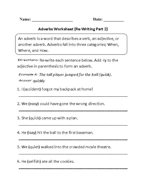 Regular Adverbs Worksheets Re Writing Adverbs Worksheet Part 2 Worksheets Library