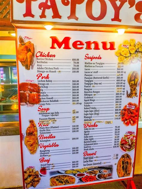 Menu At Tatoy S Manokan And Seafood Restaurant Iloilo City