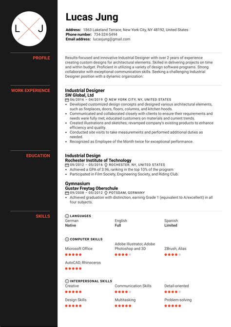 Industrial Designer Resume Example | Kickresume