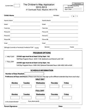 Fillable Online Tcw Wayland K12 Ma Print Form For Office Use Only Date