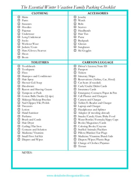 Printable Winter Packing List