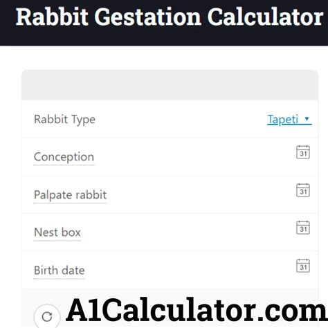 Rabbit Gestation Calculator Free - A1Calculator