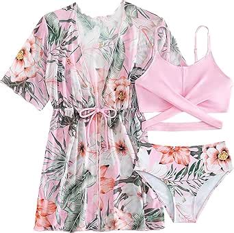 Amazon Milumia Girl S 3 Pieces Bikini Set Cow Print Crisscross Swimsuit Bathing Suit With