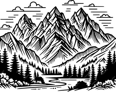 Premium Vector | Mountain black outline vector illustration