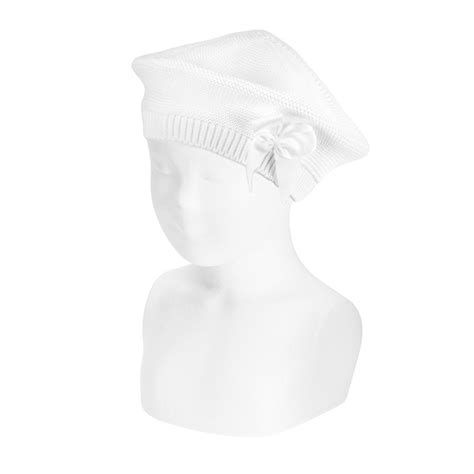 Garter Stitch Beret With Grossgrain Bow White Condor