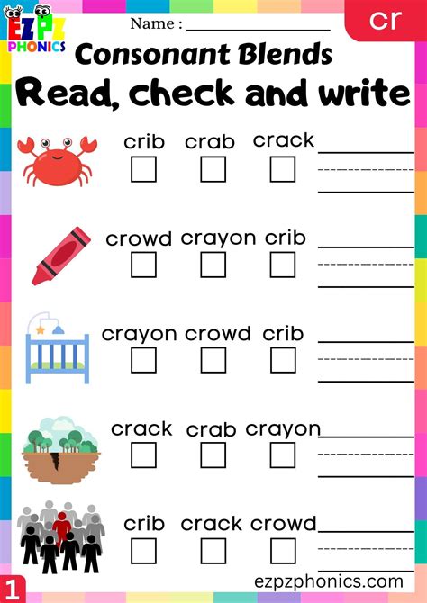 Group Cr Words Read Check And Write Phonics Consonant Blends