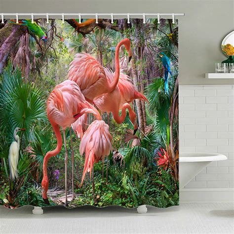 Rideau De Salle De Bain En Polyester Motif Flamant Rose Tropical