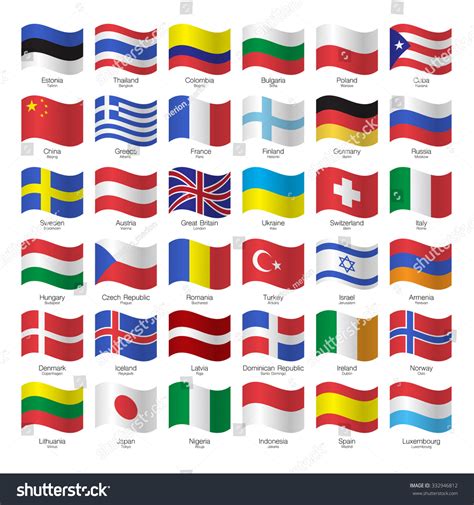 World Flags Collection Flags Countries Capitals Stock Vector (Royalty ...