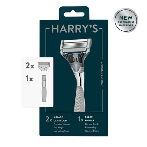 Harrys Mens Razor Chrome Edition Handle And 2ct Razor Blade