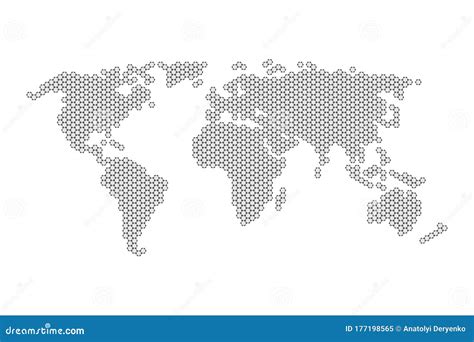 Grey World Map With Hexagons Vector Illustration Flat Design Stock