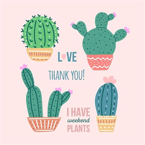 Premium Vector Hand Drawn Vector Cacti Set With Calligraphy Lettering