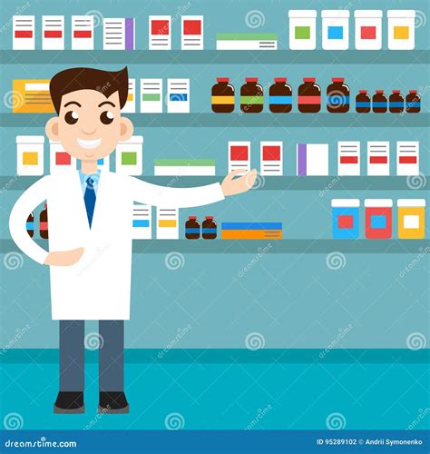 Male Pharmacist Medicines Vector Illustration Stock Vector