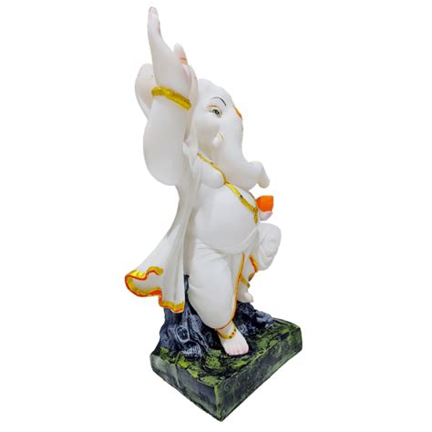 Colourful Poly Resin Marble Dust Dancing Ganesha White Marble Look