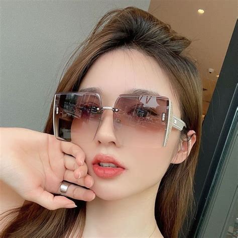 New Cyxus Rimless Sunglasses For Women Uv Protection Oversize Shades