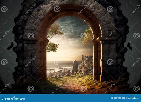 Portal Encantado En El Antiguo Arco De Piedra Stock de ilustración