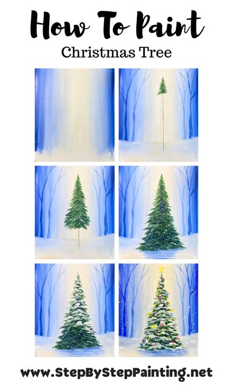 How To Paint A Christmas Tree In A Snowy Forest Christmas Canvas Art