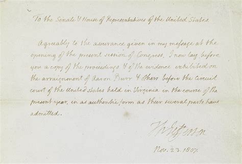 JEFFERSON, Thomas. Autograph document signed ("Th: Jefferson"), as President, to The Senate and ...