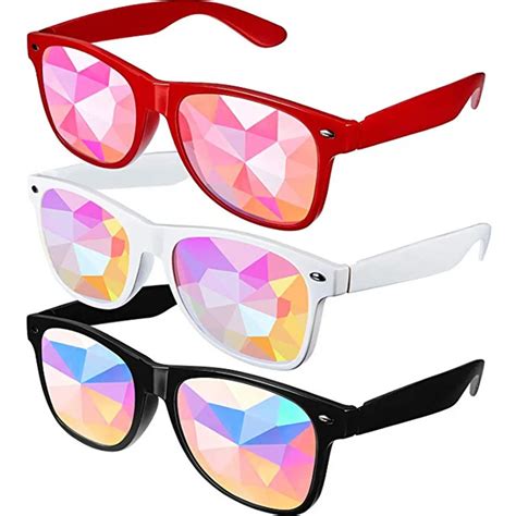 2pcs Ultimate Round Kaleidoscope Glasses Festivals Kaleidoscope Rainbow Sunglasses Prism Black