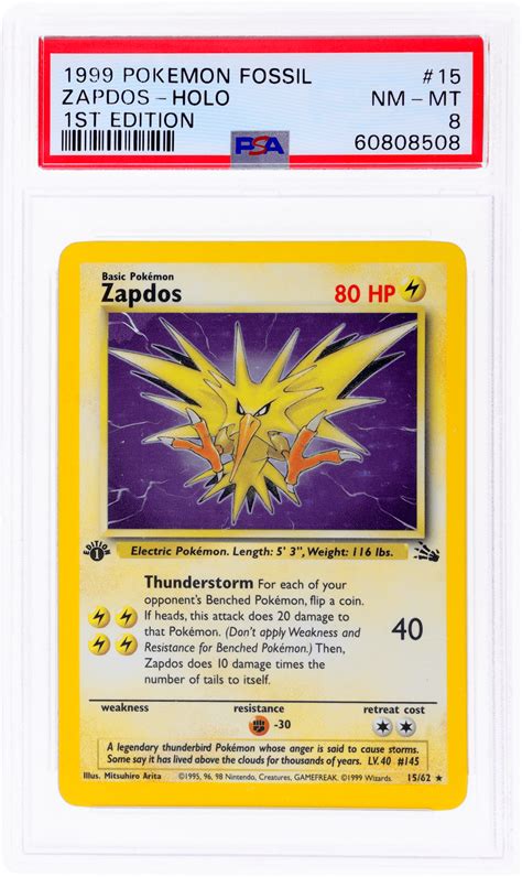 Fossil St Edition Holo Zapdos Psa Poke Matrica