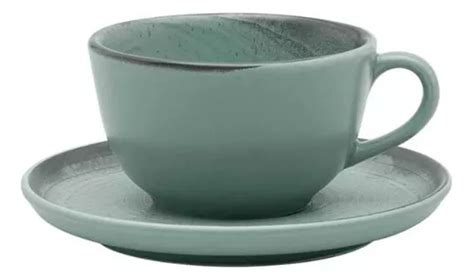 Taza Grande De 200 Ml Con Platillo Plano Oxford Color Verde MercadoLibre