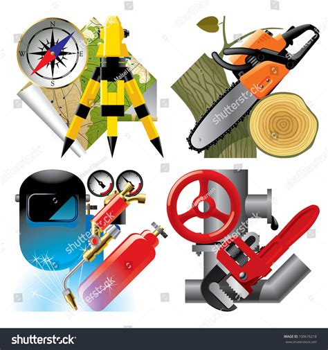 Vector Set Of Detailed Job Occupation Icons With Tools And Equipment