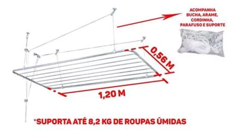 Varal De Teto Em Alumínio 1 20 X 0 56 Metros Real Escadas MercadoLivre