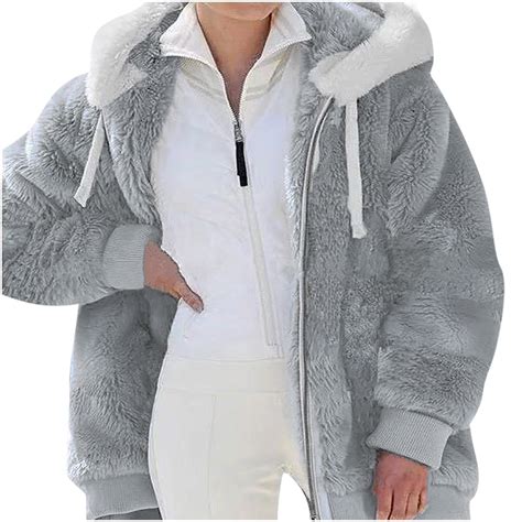 Floleo Winter Womens Fuzzy Fleece Jackets Faux Fur Open Front Sherpa