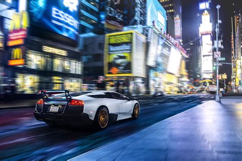 White Lamborghini on road during night timw HD wallpaper | Wallpaper Flare