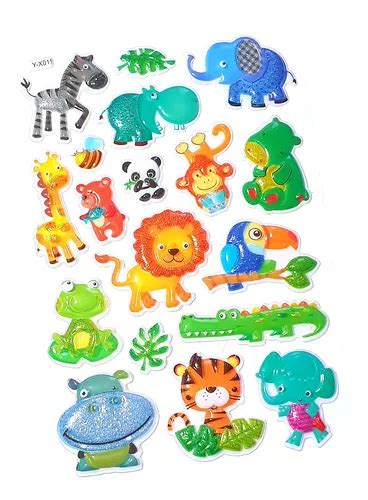 Cartela Stickers Adesivos Alto Relevo Glitter Animais