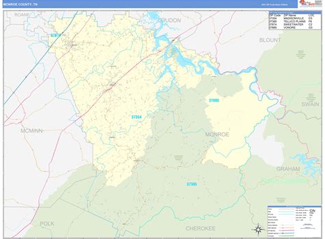 Monroe County, TN Zip Code Wall Map Basic Style by MarketMAPS