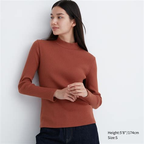 Ribbed High Neck Long Sleeve T Shirt Uniqlo Us