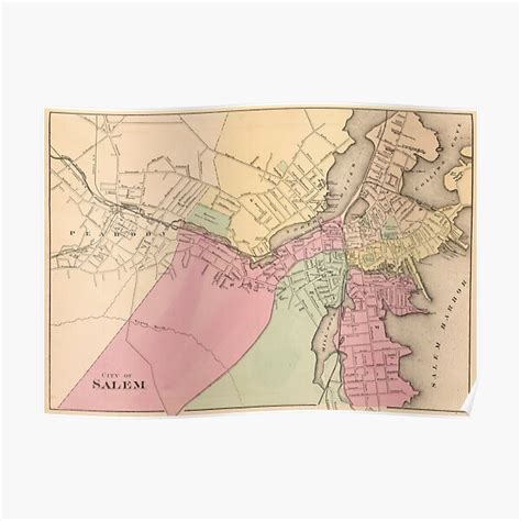 Vintage Map Of Salem Massachusetts 1871 Poster By Bravuramedia Redbubble