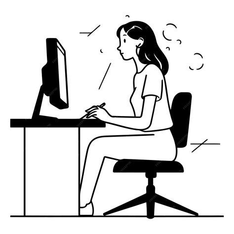 Ilustración De Una Mujer Joven Trabajando En Una Computadora Vector Premium