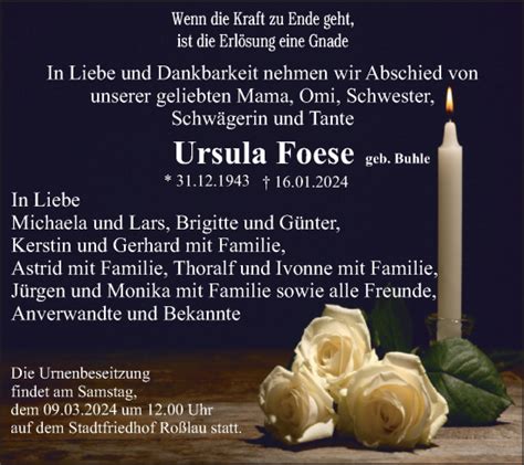 Traueranzeigen Von Ursula Foese Abschied Nehmen De