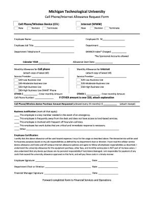 Fillable Online Mtu Cell PhoneInternet Allowance Request Form Fax Email