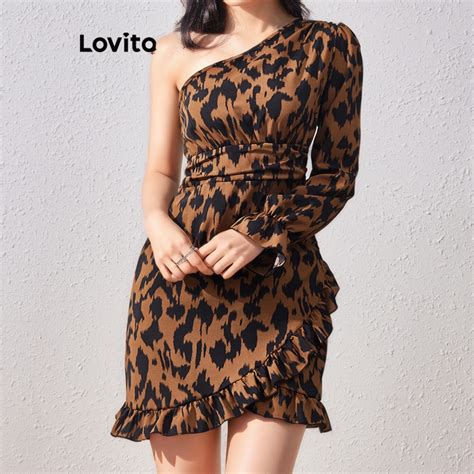 Lovito Casual Vestido Feminino Estampa De Leopardo Assimétrico Com