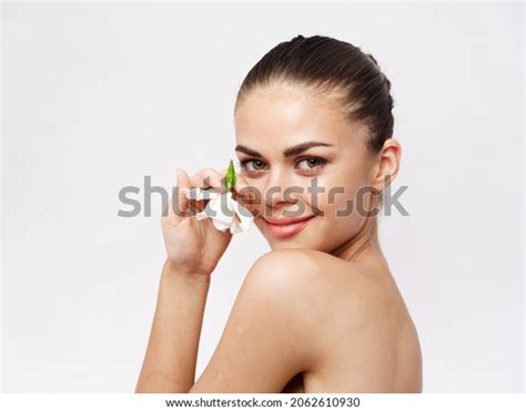 Smiling Pretty Woman Naked Shoulders White Stock Photo Shutterstock