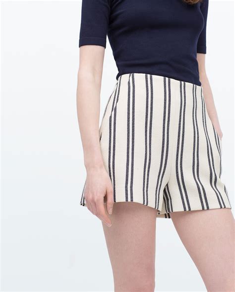 Zara High Waisted Striped Shorts In Black Lyst