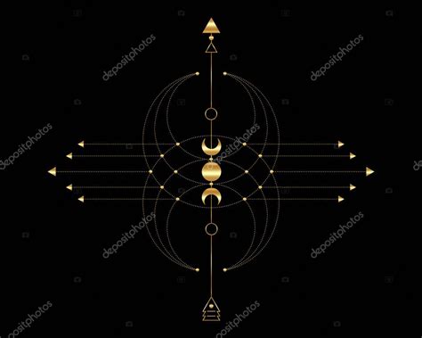 Totem Dorado Geometría Sagrada Flecha Mística Y Luna Creciente