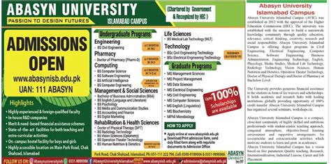 Abasyn University Islamabad Campus Admissions 2023