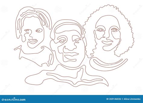 Black History Month Line Art Vector. Afro People Outline Silhouette ...