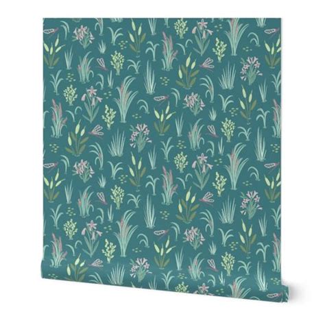 Pondscape | Petrol Blue Wallpaper | Spoonflower