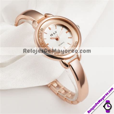 Reloj Rosado Diamantes Sueltos En Caratula Extensible De Metal Ely