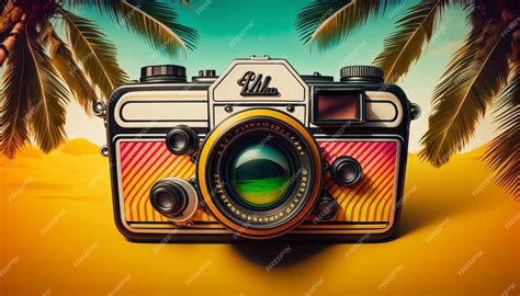 Premium Photo | Retro film camera 90s with palm background generative ai