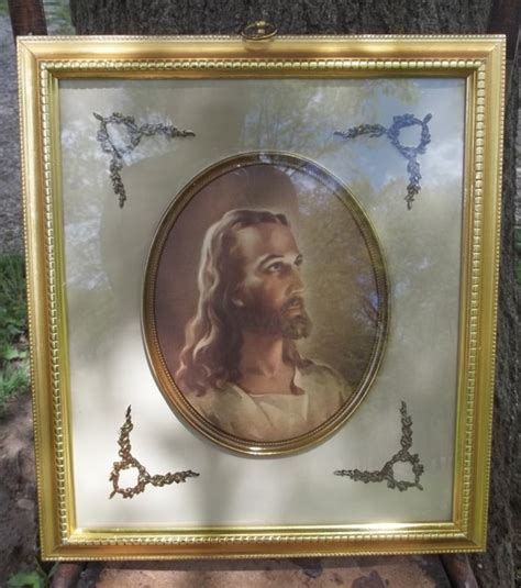 Vintage Gold Framed Jesus Picture Early Wall Decor Religious Home Decor