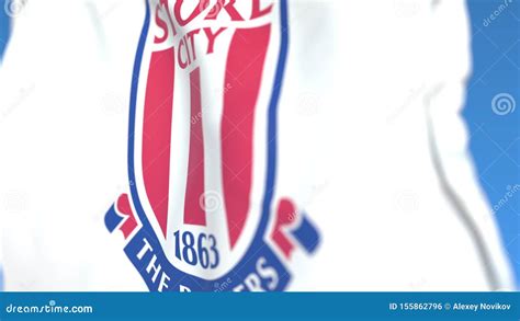 Waving Flag With Stoke City Football Club Logo Close Up Editorial 3d Rendering Editorial Photo