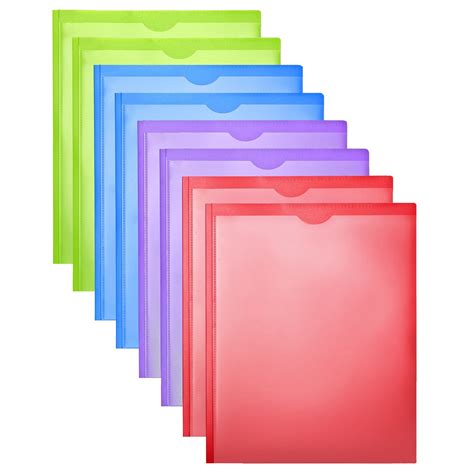 RYWESNIY Durable Bulk Poly 3 Prong Pocket Folders, Clear Front, Assorted Colors, 8 Pack ...