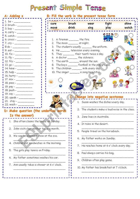 Simple Present Tense Verbs Worksheet