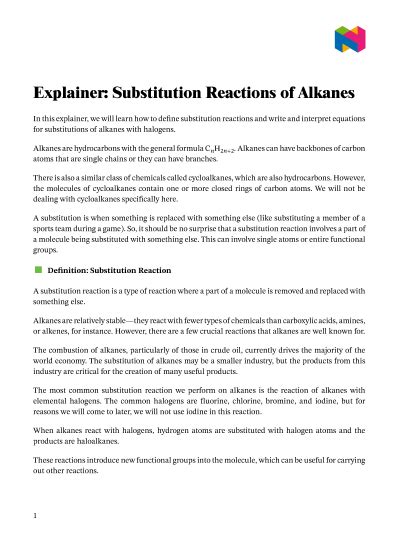 Lesson Substitution Reactions Of Alkanes Nagwa