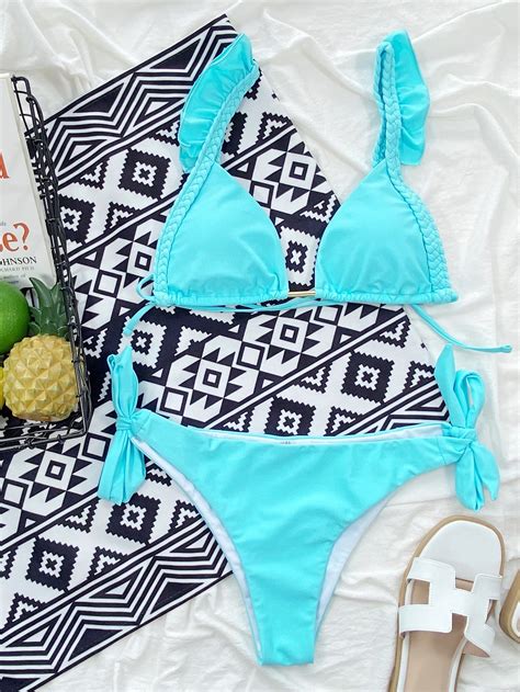 Shein Swim Vcay Conjunto De Bikini Mono Con Ribete De Volantes